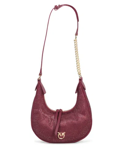 Pinko Brioche Red Mini Strass Bag In Brown