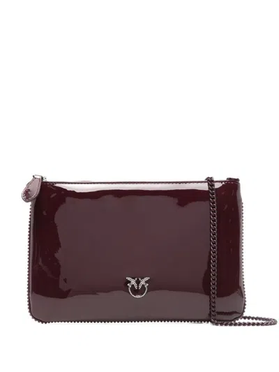 Pinko Flat Classic Burgundy Clutch With Logo In Brown