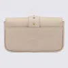 Pinko Structured Beige Leather Shoulder Bag With Decorative Ring In Neutral