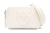 Pinko Sleek Rectangular White Leather Shoulder Bag With Embossed Logo In White