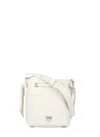 Pinko White Mini Bucket Bag With Metallic Love Birds Logo On The Front In Hammered Leather Woman In Multicolor