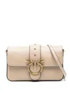 Pinko Beige Leather Shoulder Bag With Gold-tone Bird Clasp In Multicolor