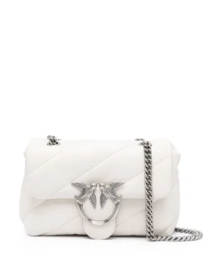 Pinko Mini Love Puff Sheep Nappa Crossbody Bag In Bianco Seta-old Silver