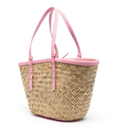 Pinko Love Summer Logo Detailed Tote Bag In Naturale/rosa