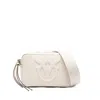 Pinko Sleek Rectangular White Leather Shoulder Bag With Embossed Logo In Neutral
