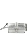 Pinko Embellished-buckle Cross Body Bag In Silver