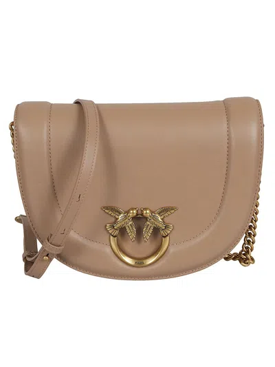 Pinko Circular Click With Chain Strap And Gold-tone Hardware In Beige