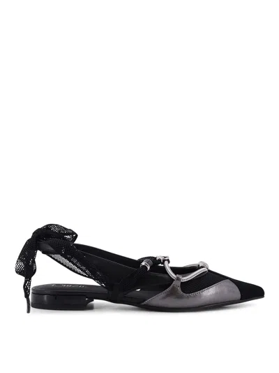 Pinko Gianira Black Ballerinas With Pointed Toe And Decorative Ankle Band In Leather And Fabric Blend Woma