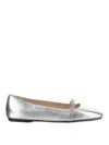 Pinko Pointed Toe Flats With Metallic Silver Finish And Chain Detail In Multi