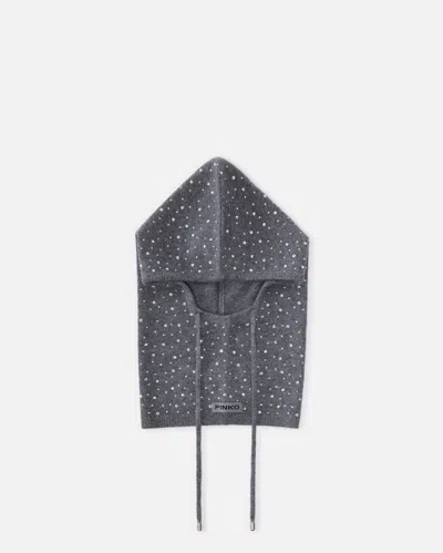 Pinko Balaclava With Drawstring And Rhinestones In Gray