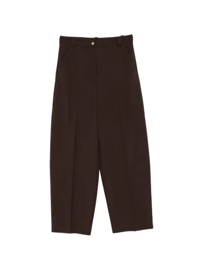 Pinko Pantaloni Marroni Balbino Casual Eleganti A Vita Alta E Wide Leg  In Brown