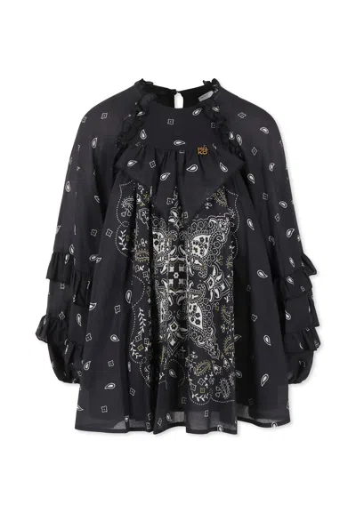 Pinko Kids' Balck Dress For Girl With Paisley Print In Black