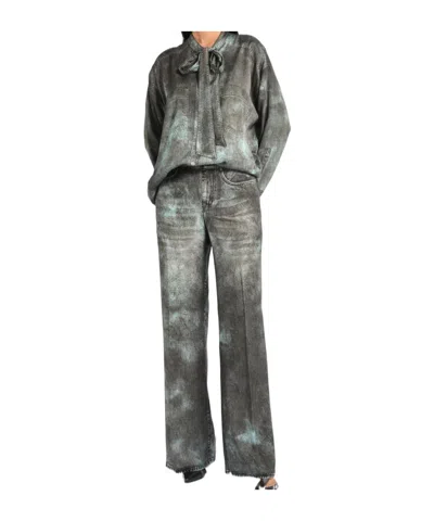 Pinko Ballata Pantalone Twill Trompe L Oeil Maltinto In Gray