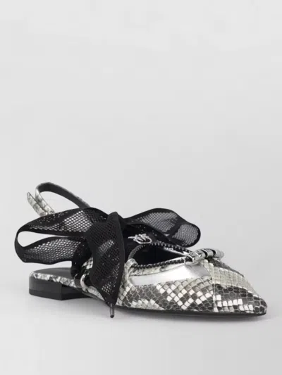 Pinko Ballerina Flats Bow Mesh Pointed Toe Slingback In Silver