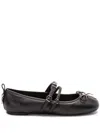 Pinko Nappa Leather Ballet Flats With Straps And Bow In Black