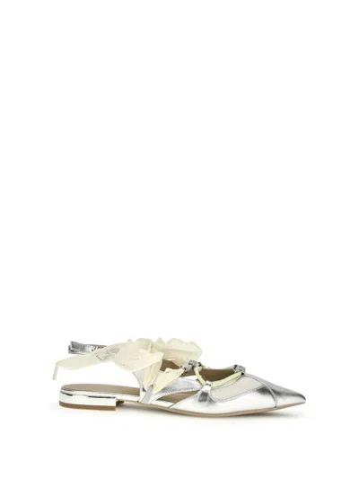 Pinko Metallic Leather Gianira Ballerinas In Silver