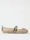 Pinko Nappa Leather Ballet Flats With Straps And Bow In Beige