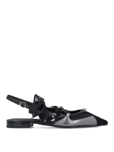 Pinko Gianira Black Ballerinas With Pointed Toe And Decorative Ankle Band In Leather And Fabric Blend Woma
