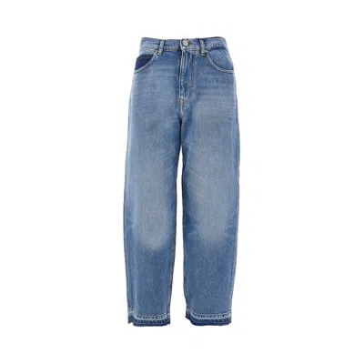 Pinko Balloon Fit Jeans With Frayed Hem In Blue