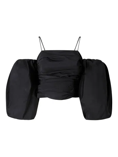 Pinko Crop Top With Puff Sleeves In Black