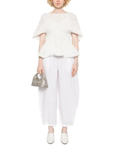 Pinko Balloon Trousers In Cotton Poplin With Drawstring Detail In White