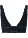 Pinko Denim Crop Top Adjustable Straps In Lavaggio Rinse