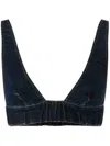 Pinko Denim Crop Top Adjustable Straps In Lavaggio Rinse