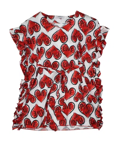 Pinko Bambina Copricostume Stampa Logo E Cuori All Over In Red