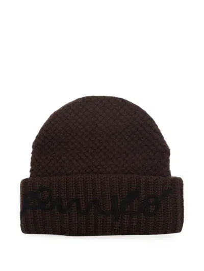 Pinko Bambu Logo-embroidered Beanie Hat In Brown