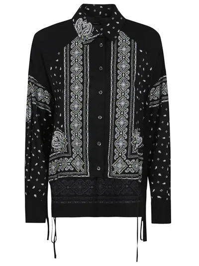 Pinko Bandana Print Button-down Shirt With Adjustable Hem In Black