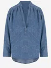 Pinko Blue Bandana-print Denim Blouse In Denim