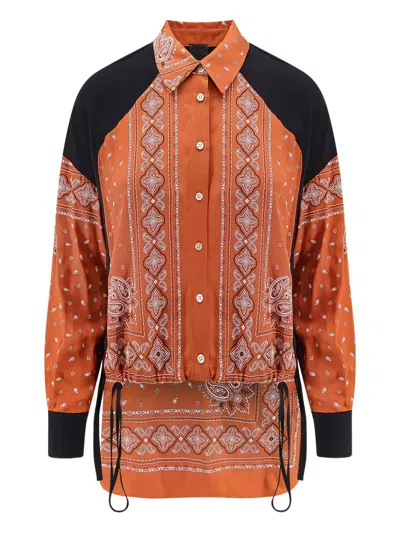 Pinko Bandana Print Drawstring Shirt In Orange