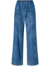 Pinko Loose Trousers In Light Denim Bandana Print In Blue