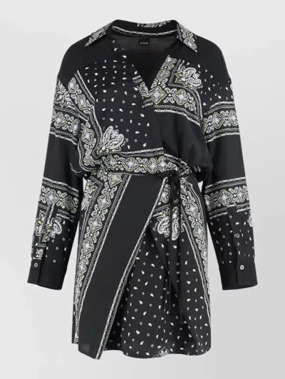 Bandana Print Long Sleeve Belted Shirt Dress In Black from The Fashion Square