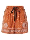 Pinko Viscose Shorts With Bandana Print In Brown