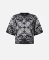 Pinko Crew Neck Paisley Pattern Short Sleeves Tops In White/grey/pale Blue
