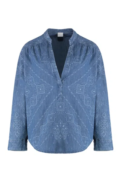 Pinko Bandana-print Denim Blouse In Blue