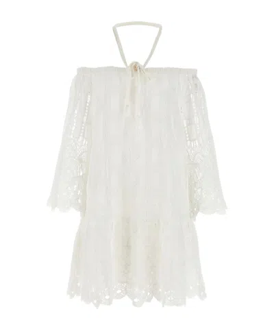 Pinko Bare Shoulders Openwork Mini Dress In White