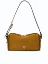 Pinko Rectangular Mini Suede Shoulder Bag With Textured Strap In Brown