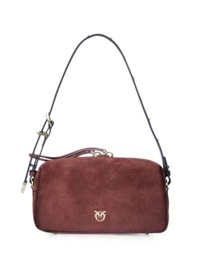 Pinko Bauletto Trittico Suede Shoulder Bag In Burgundy