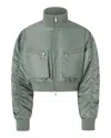 Pinko Short Technical Satin Bomber Jacket In Green