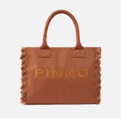 Pinko Beach Shopper Canvas In Brown