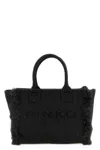 Pinko Frayed Lettering Medium Tote Bag In Black