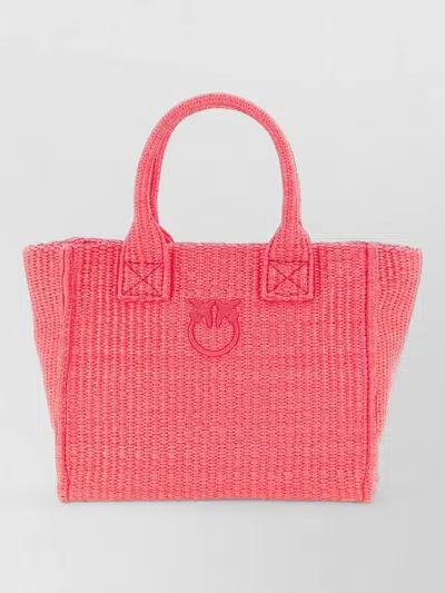 Pinko Beach Mini Shopper Bag Woven Texture In Red
