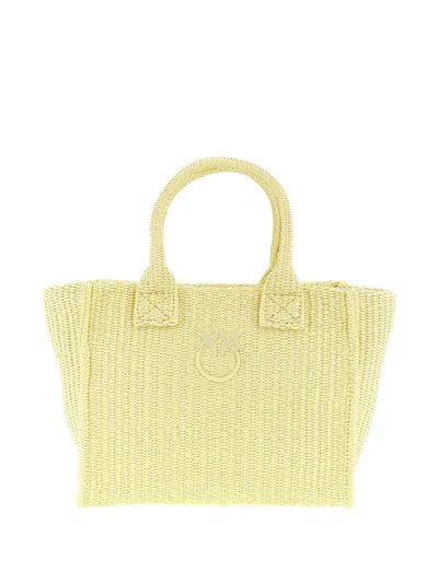 Pinko Mini Raffia Shoulder Bag In Yellow