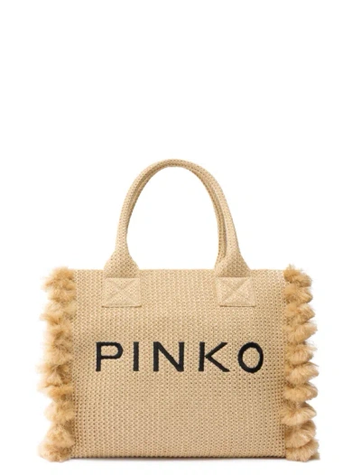 Pinko Beach Shopper Rafia In Gold