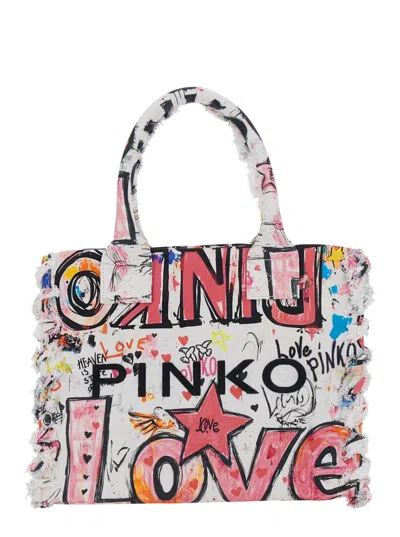 Pinko Beach Shopper Canvas Stampa In Multi