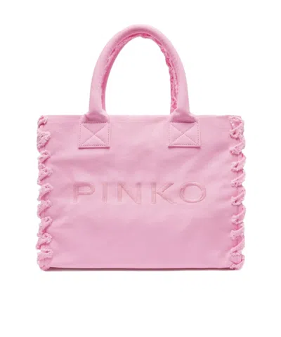 Pinko Beach Shopper In Recycled Canvas In Pink