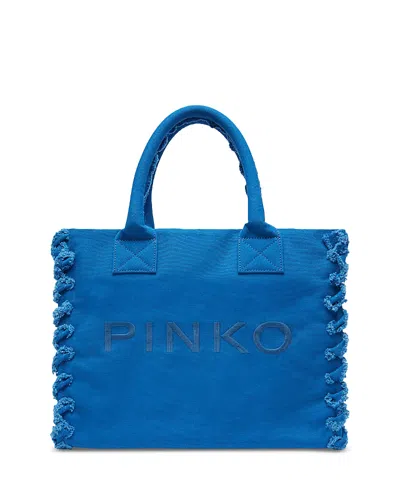 Pinko Beach Shopping Blue Cotton Canvas Handbag