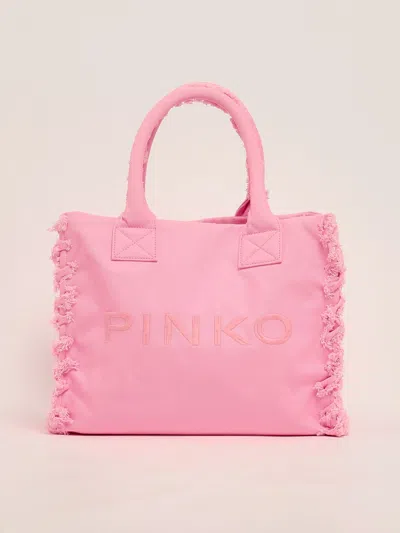 Pinko Beach Shopping Canvas Shopping Bag In Pink